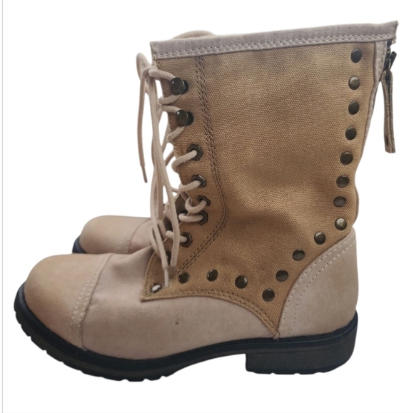 Roxy Combat Boots Concord Women's Tan Canvas Zipper Back Lace Up Size 8 90s Y2k - Picture 3 of 8